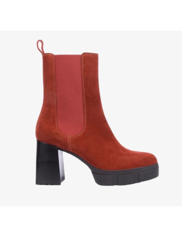 Bottines avec plateforme track en daim rouge-Bottes et bottines-Chaussure femme Maroc