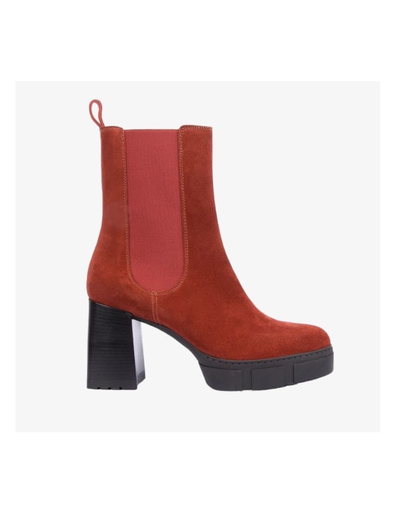 Bottines avec plateforme track en daim rouge-Bottes et bottines-Chaussure femme Maroc