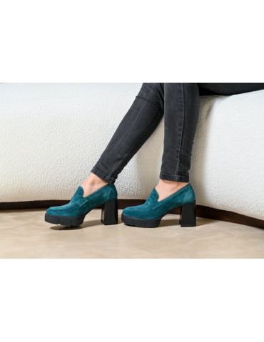 Mocassins en daim vert avec talon et plateforme track-Chaussures Femme-Chaussure femme Maroc