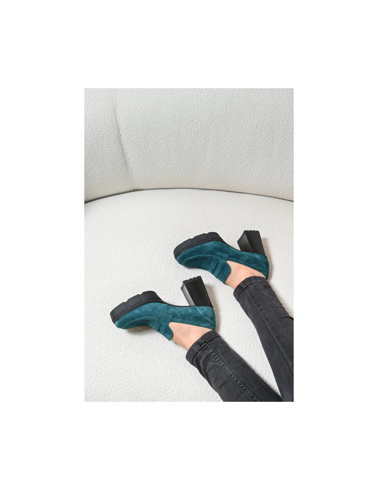 Mocassins en daim vert avec talon et plateforme track-Chaussures Femme-Chaussure femme Maroc