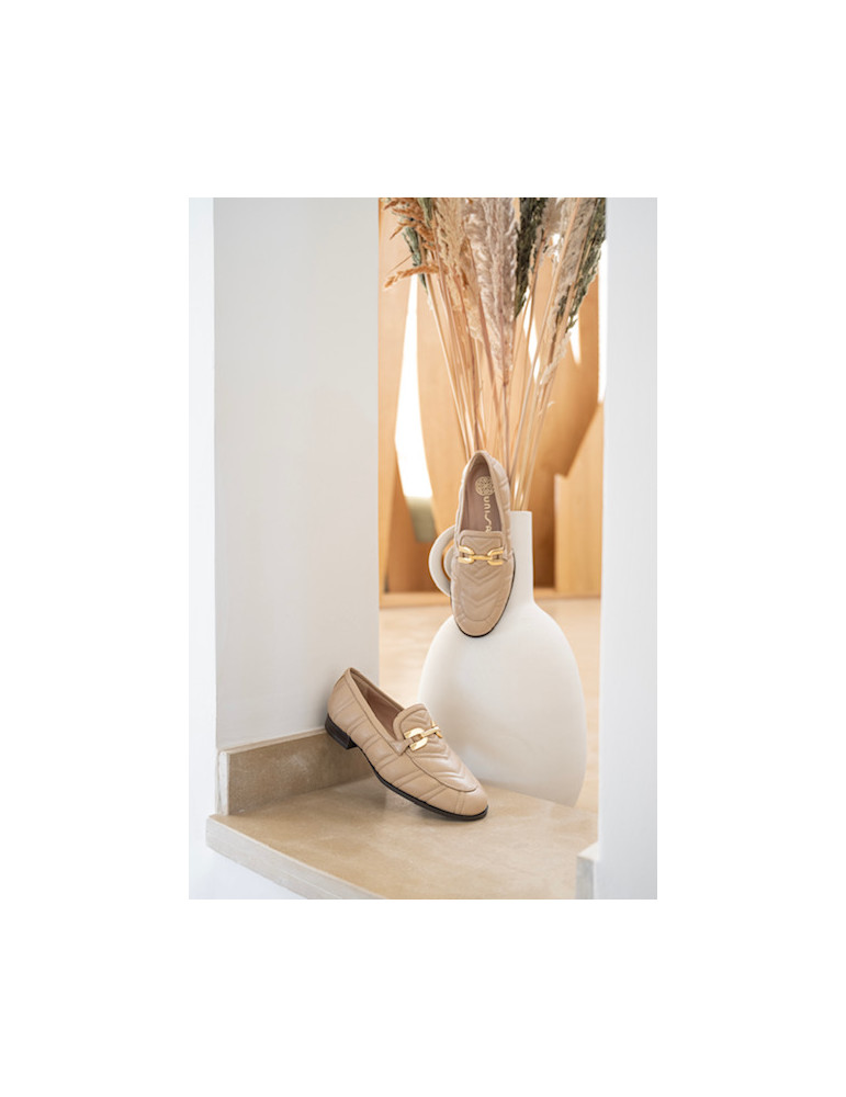 Mocassins en cuir matelassé beige-Mocassins-Chaussure femme Maroc