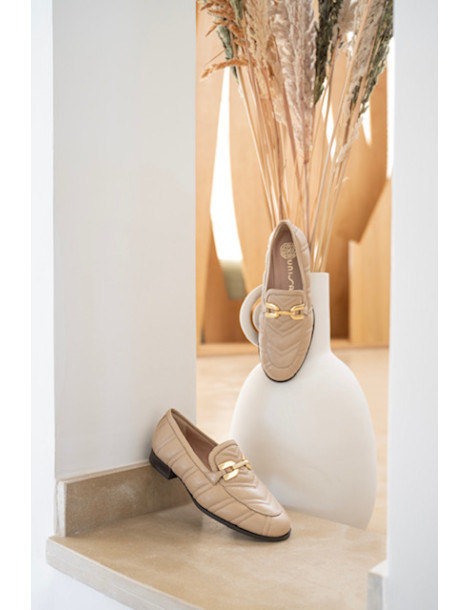 Mocassins en cuir matelassé beige-Mocassins-Chaussure femme Maroc