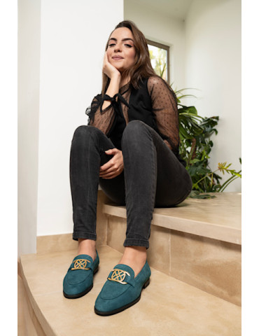 Mocassins en daim vert avec boucle-Mocassins-Chaussure femme Maroc