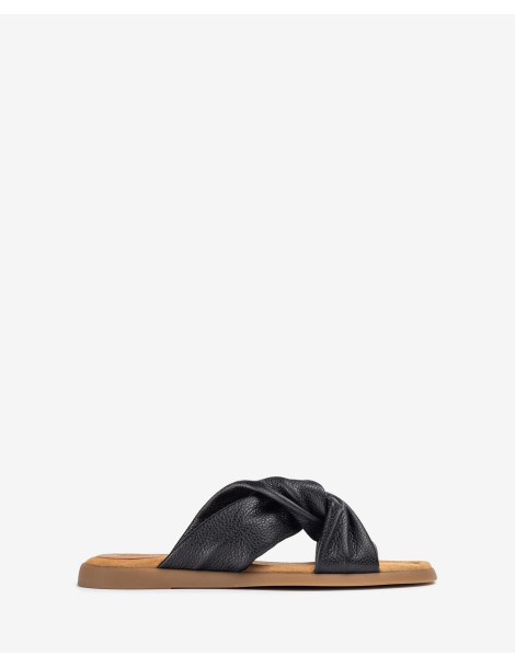 Mules en cuir noir plates avec brides croisées-Collection été-Chaussure femme Maroc