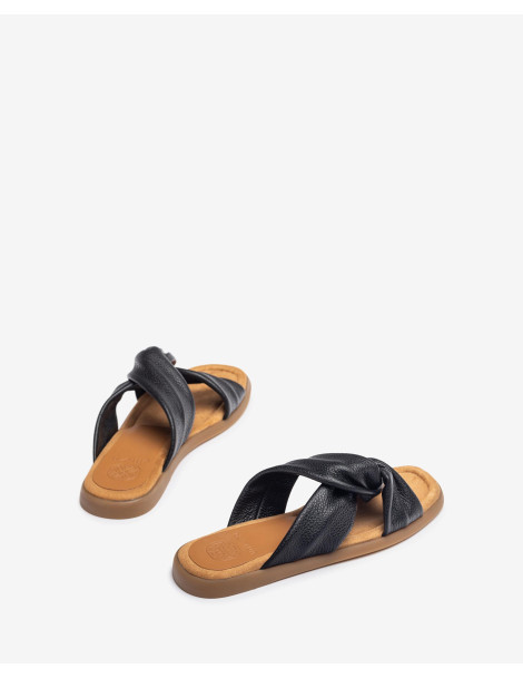 Mules en cuir noir plates avec brides croisées-Collection été-Chaussure femme Maroc