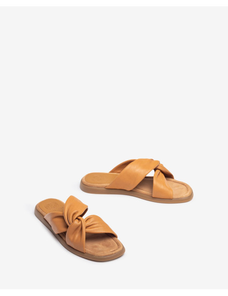 Mules plates avec brides croisées Marron-Collection été-Chaussure femme Maroc