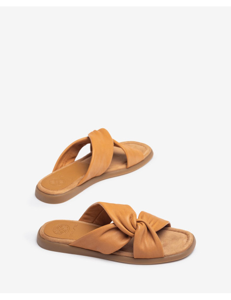Mules plates avec brides croisées Marron-Collection été-Chaussure femme Maroc