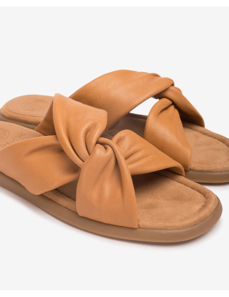Mules plates avec brides croisées Marron-Collection été-Chaussure femme Maroc