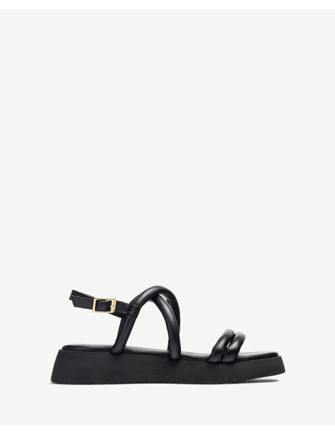 Sandales en cuir noiravec des brides rembourrées-Collection été-Chaussure femme Maroc