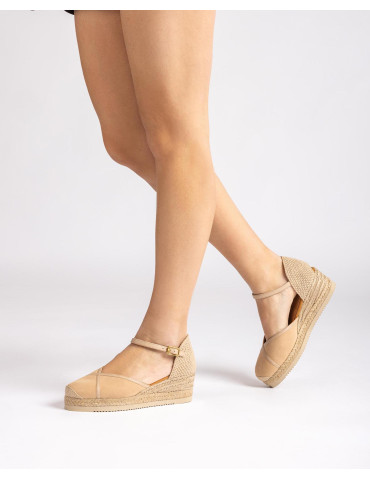 Espadrilles en cuir et daim-Soldes été-Chaussure femme Maroc