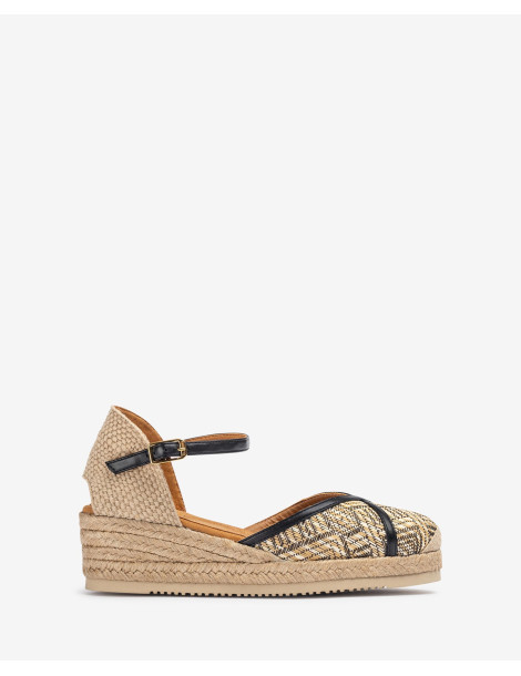 Espadrilles en raphia et cuir Noir-Espadrilles-Chaussure femme Maroc