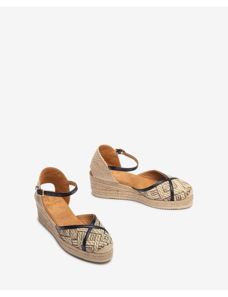 Espadrilles en raphia et cuir Noir-Espadrilles-Chaussure femme Maroc