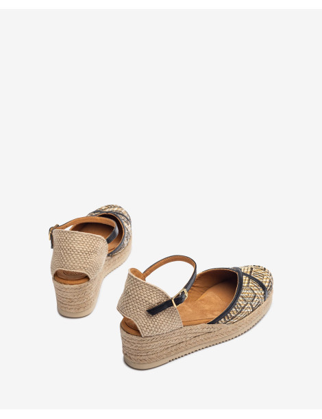 Espadrilles en raphia et cuir Noir-Espadrilles-Chaussure femme Maroc