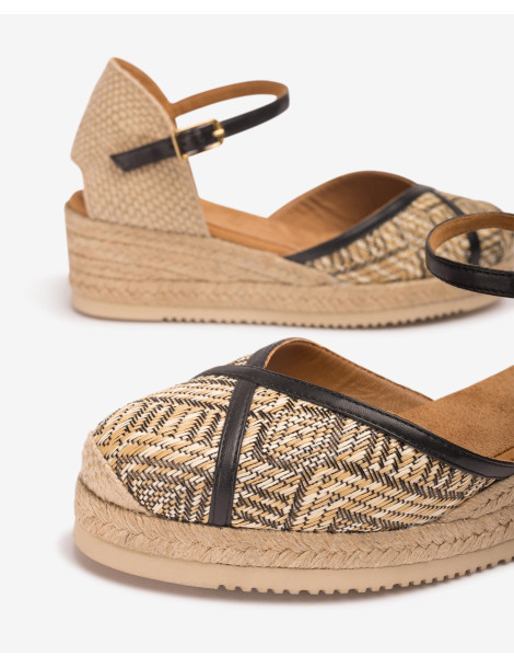 Espadrilles en raphia et cuir Noir-Espadrilles-Chaussure femme Maroc