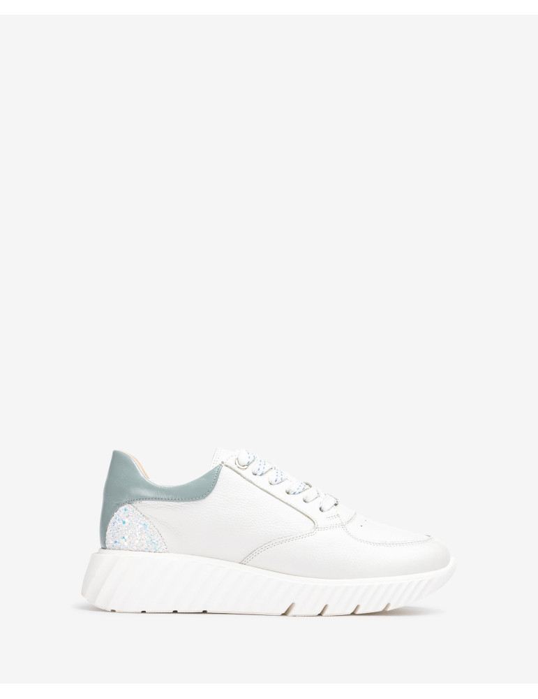 Baskets en cuir blanc/Jeans-Baskets-Chaussure femme Maroc
