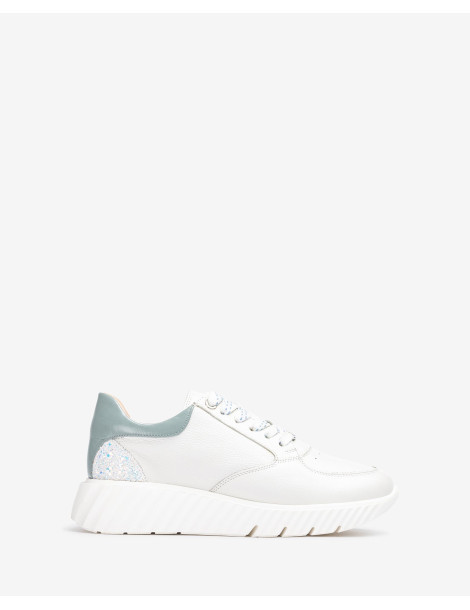 Baskets en cuir blanc/Jeans-Baskets-Chaussure femme Maroc