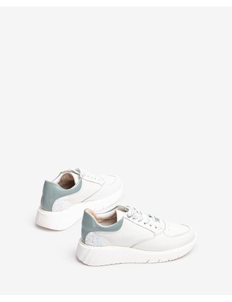 Baskets en cuir blanc/Jeans-Baskets-Chaussure femme Maroc