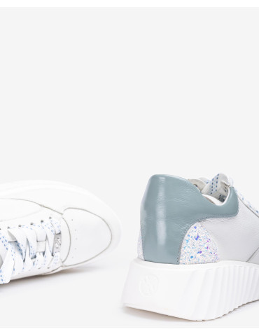 Baskets en cuir blanc/Jeans-Baskets-Chaussure femme Maroc