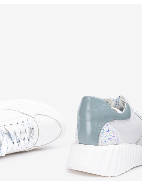 Baskets en cuir blanc/Jeans-Baskets-Chaussure femme Maroc
