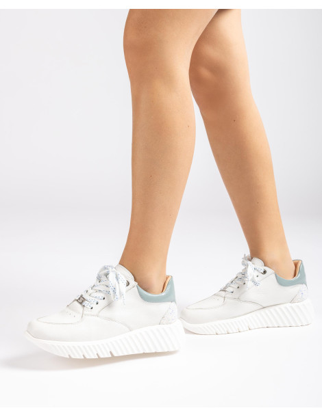 Baskets en cuir blanc/Jeans-Baskets-Chaussure femme Maroc