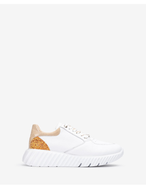 Baskets en cuir Blanc et Beige-Collection été-Chaussure femme Maroc