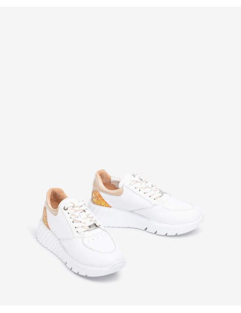 Baskets en cuir Blanc et Beige-Collection été-Chaussure femme Maroc