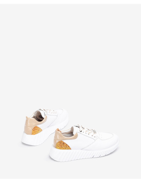 Baskets en cuir Blanc et Beige-Collection été-Chaussure femme Maroc