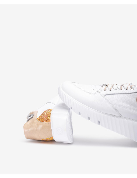 Baskets en cuir Blanc et Beige-Collection été-Chaussure femme Maroc