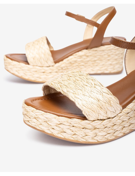 Sandales à semelle compensée en raphia naturel-Soldes été-Chaussure femme Maroc