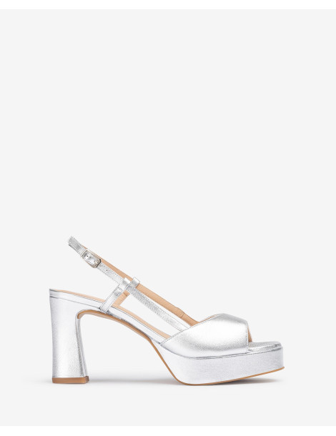 Sandales en cuir métallisé  avec talon avec plateforme-Soldes été-Chaussure femme Maroc