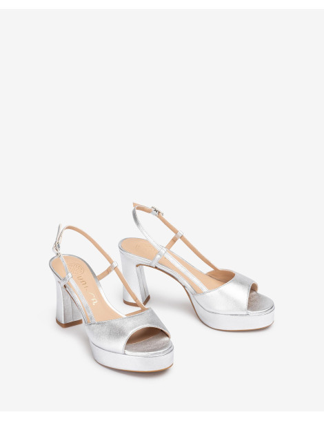 Sandales en cuir métallisé  avec talon avec plateforme-Soldes été-Chaussure femme Maroc