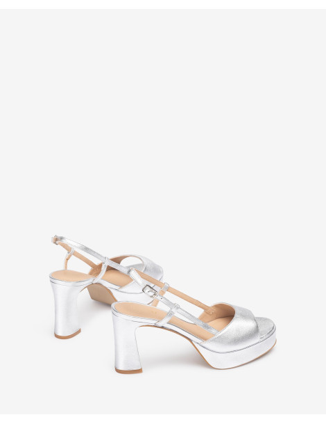 Sandales en cuir métallisé  avec talon avec plateforme-Soldes été-Chaussure femme Maroc