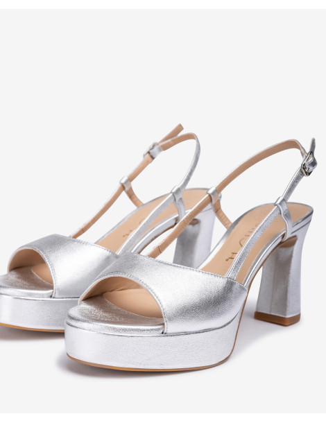 Sandales en cuir métallisé  avec talon avec plateforme-Soldes été-Chaussure femme Maroc