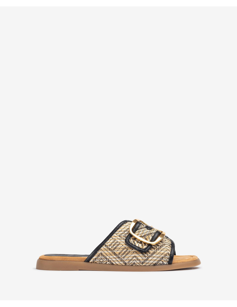 Mules plates avec boucle Noir-Soldes été-Chaussure femme Maroc