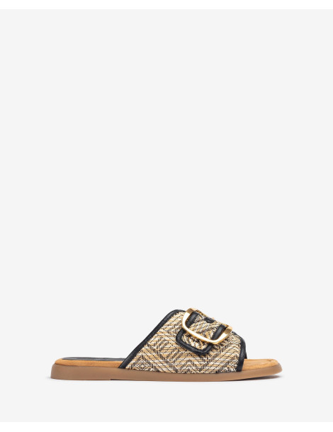 Mules plates avec boucle Noir-Soldes été-Chaussure femme Maroc