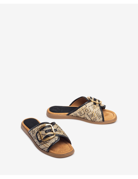 Mules plates avec boucle Noir-Soldes été-Chaussure femme Maroc