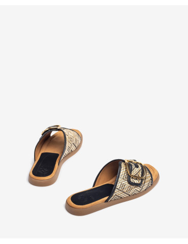 Mules plates avec boucle Noir-Soldes été-Chaussure femme Maroc