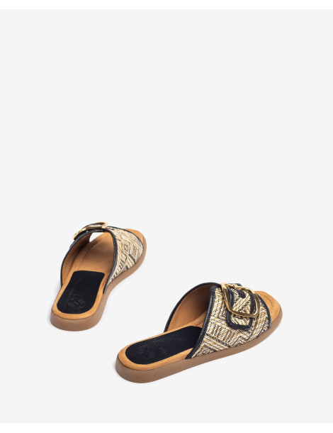 Mules plates avec boucle Noir-Soldes été-Chaussure femme Maroc