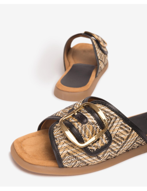 Mules plates avec boucle Noir-Soldes été-Chaussure femme Maroc