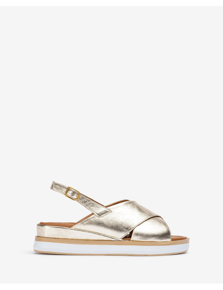 Sandales en cuir metallisé à brides larges croisées-Collection été-Chaussure femme Maroc