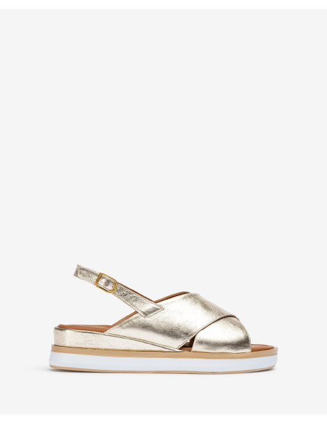 Sandales en cuir metallisé à brides larges croisées-Collection été-Chaussure femme Maroc