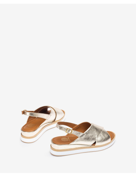 Sandales en cuir metallisé à brides larges croisées-Collection été-Chaussure femme Maroc