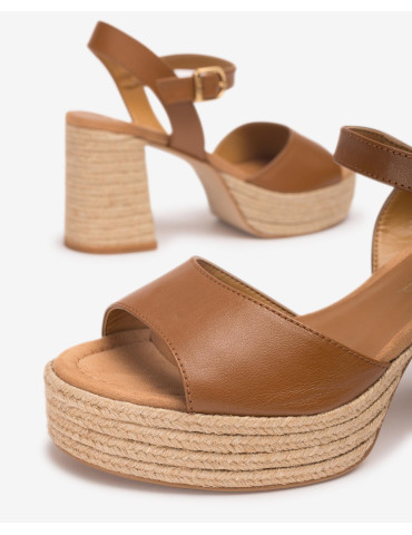 Sandales à talon et à plateforme en jute-Soldes été-Chaussure femme Maroc