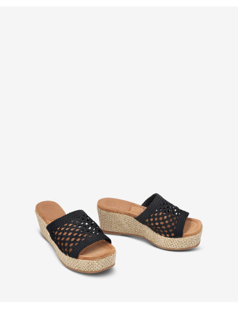 Mules compensées en cuir tressé-Soldes été-Chaussure femme Maroc