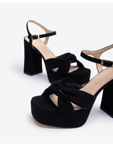 Sandales en daim avec plateforme et talon haut-Collection été-Chaussure femme Maroc