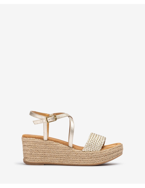 Sandales en raphia et cuir métallisé-Soldes été-Chaussure femme Maroc