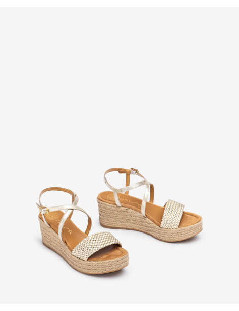 Sandales en raphia et cuir métallisé-Soldes été-Chaussure femme Maroc