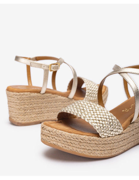 Sandales en raphia et cuir métallisé-Soldes été-Chaussure femme Maroc