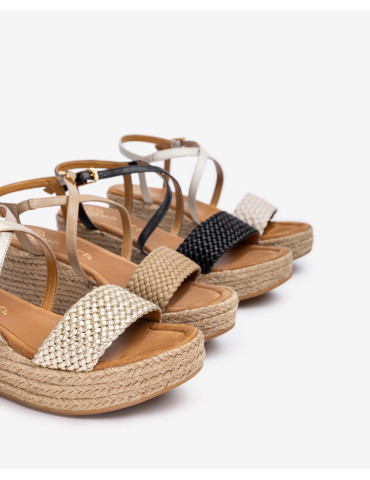Sandales en raphia et cuir métallisé-Soldes été-Chaussure femme Maroc