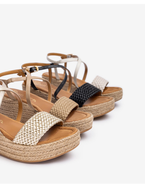 Sandales en raphia et cuir métallisé-Soldes été-Chaussure femme Maroc